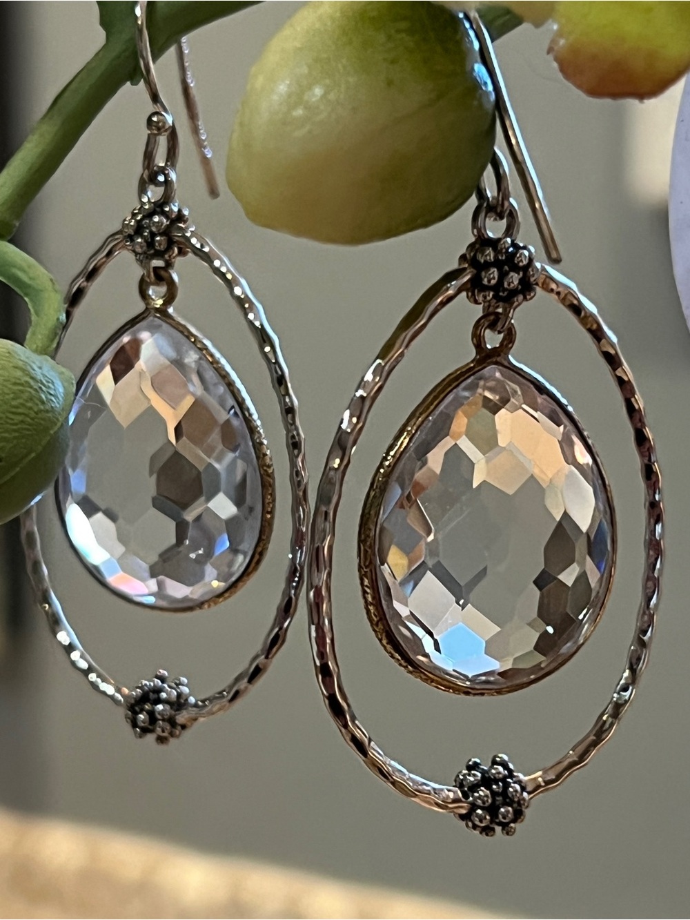 Michael Dawkins Sterling Two-Tone Rock Crystal Teardrop Earrings